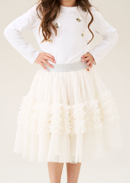 Girls Cream Ruffle Mesh Party Skirt | Angel & Rocket