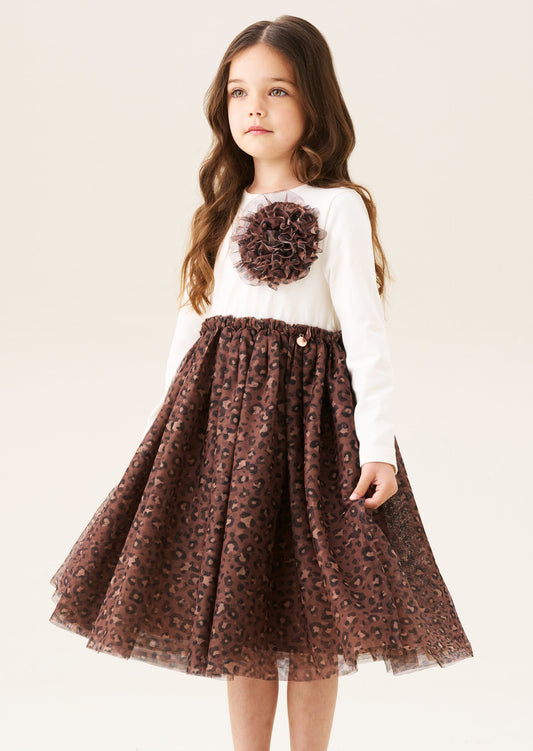 Girls Animal Print Corsage Mesh Dress | Angel & Rocket