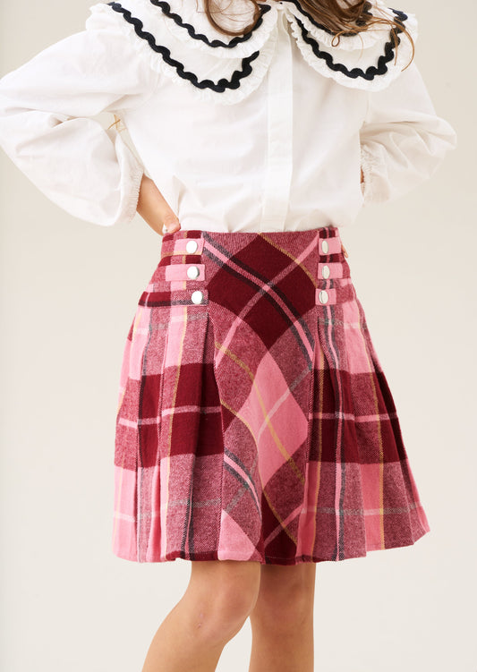 Girls Pink Pleated Check Skirt | Angel & Rocket