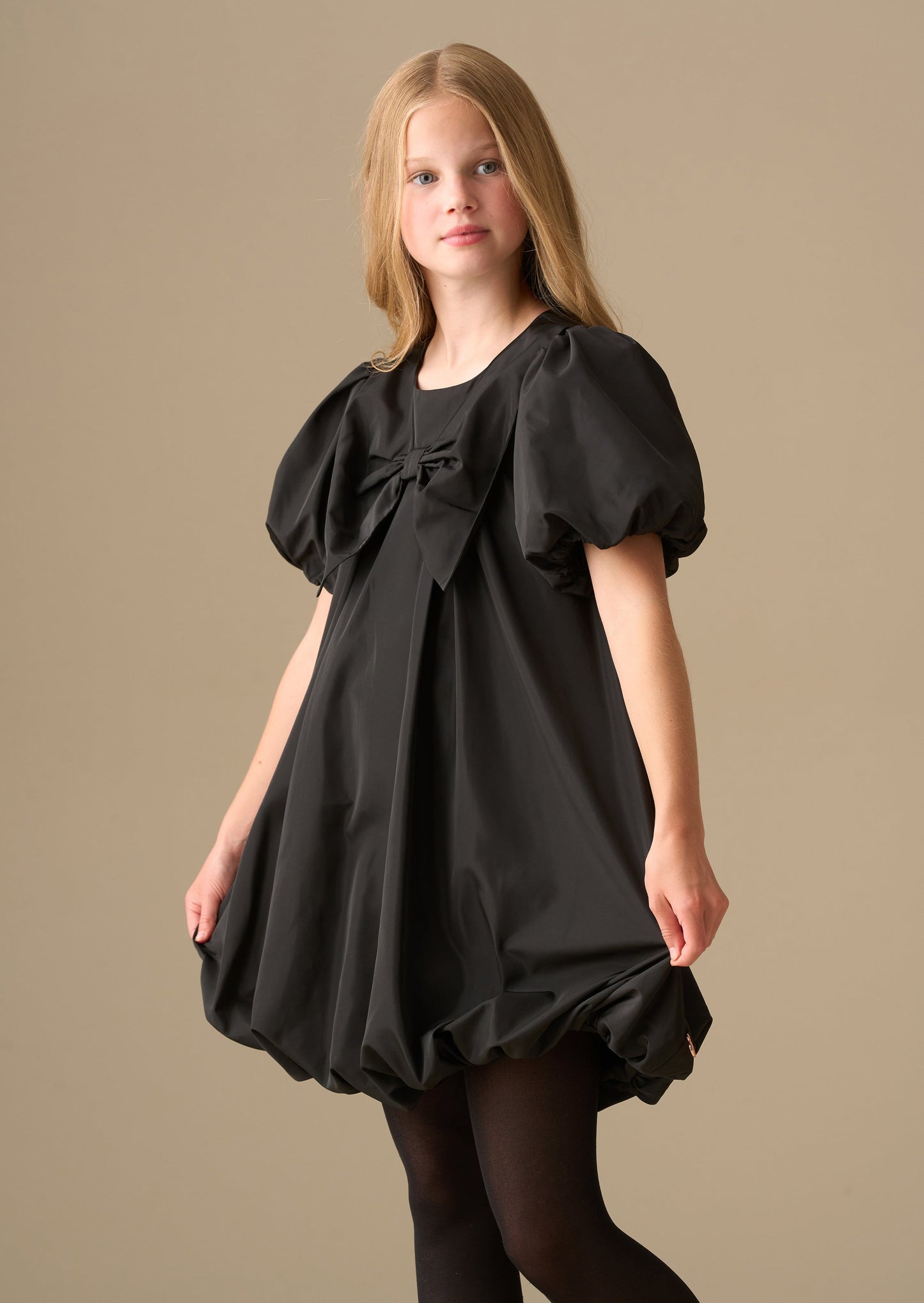 Girls Black Statement Bow Bubble Hem Dress | Angel & Rocket