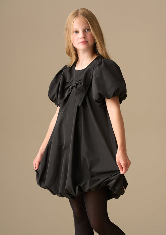 Girls Black Statement Bow Bubble Hem Dress | Angel & Rocket