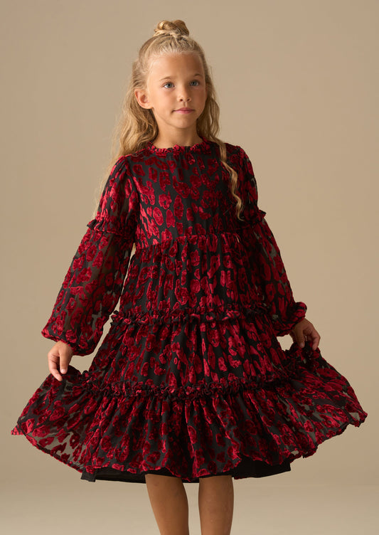 Girls Red Velvet Tiered Christmas Dress | Angel & Rocket