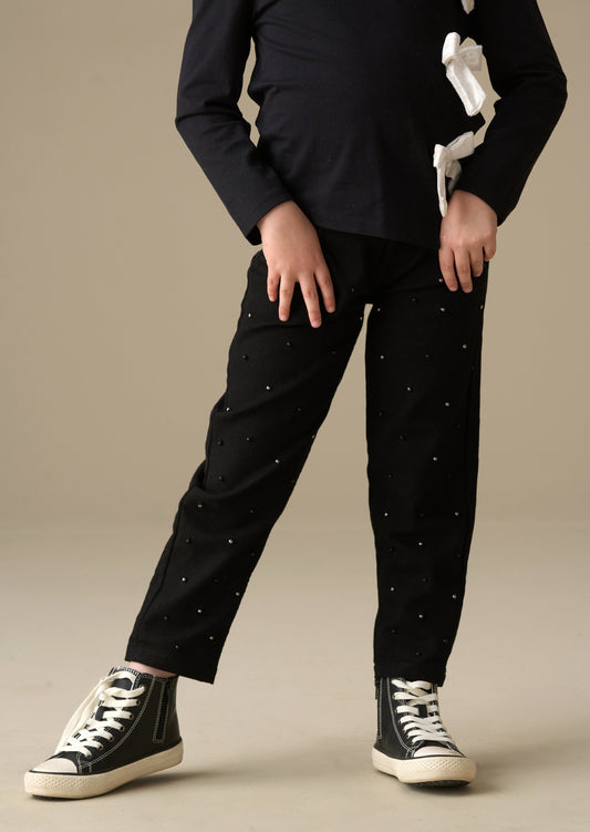 Girls Black Beaded Barrel Leg Jeans | Angel & Rocket