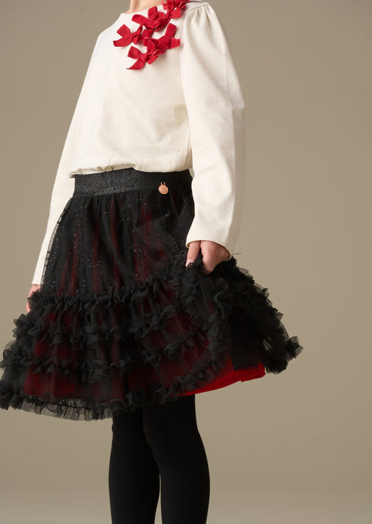 Girls Red Sequin Tartan Mesh Christmas Party Skirt | Angel & Rocket