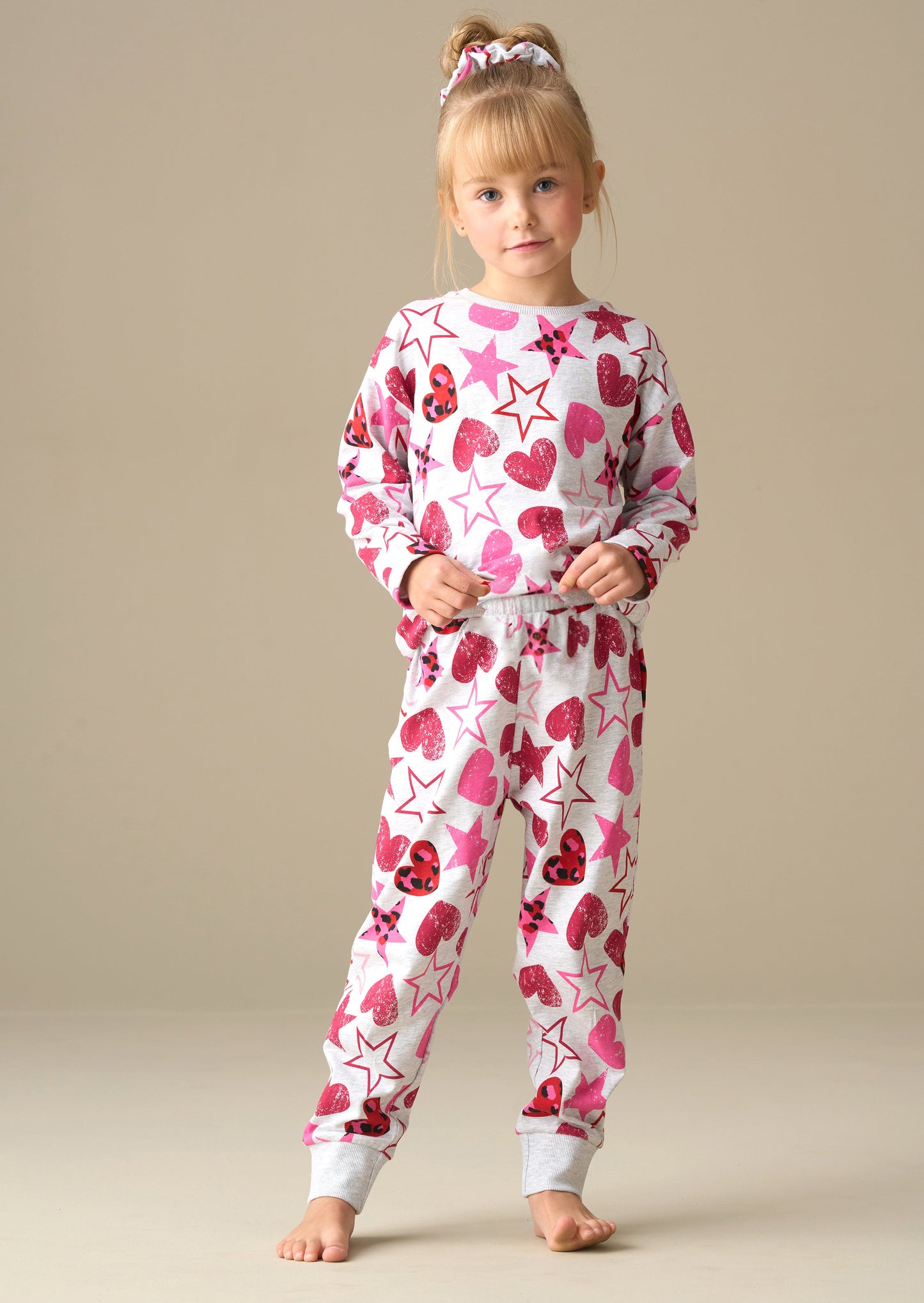 Girls Grey Heart & Star Leopard Print Pyjamas | Angel & Rocket
