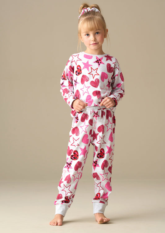 Girls Grey Heart & Star Leopard Print Pyjamas | Angel & Rocket
