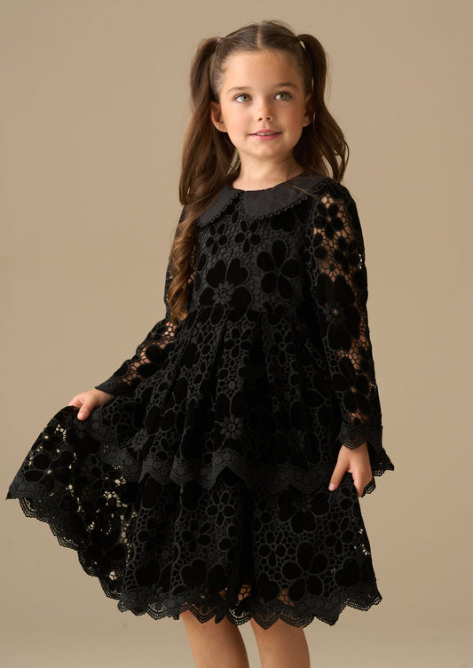 Girls Black Velvet Lace Occasion Dress | Angel & Rocket