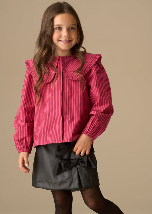 Girls Pink Shirt with Statement Frill Collar | Angel & Rocket