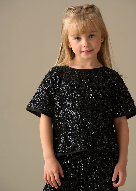 Girls Black Sequin Party Top | Angel & Rocket