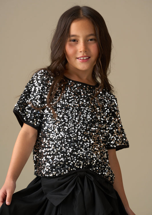 Girls Silver Sequin Party Top | Angel & Rocket