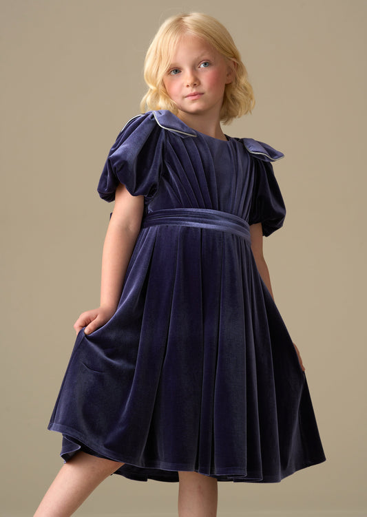 Girls Blue Velvet Festive Party Dress | Angel & Rocket