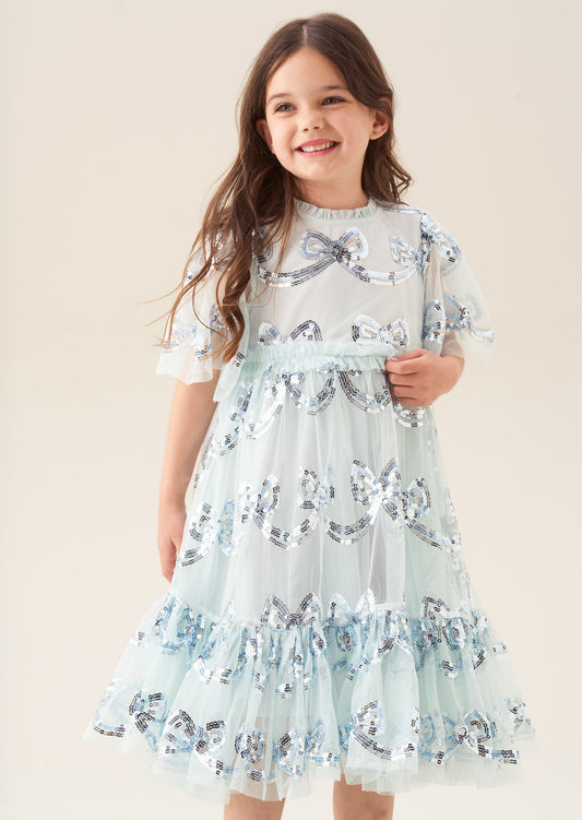 Girls Dress with Sequin Bows | Angel & Rocket