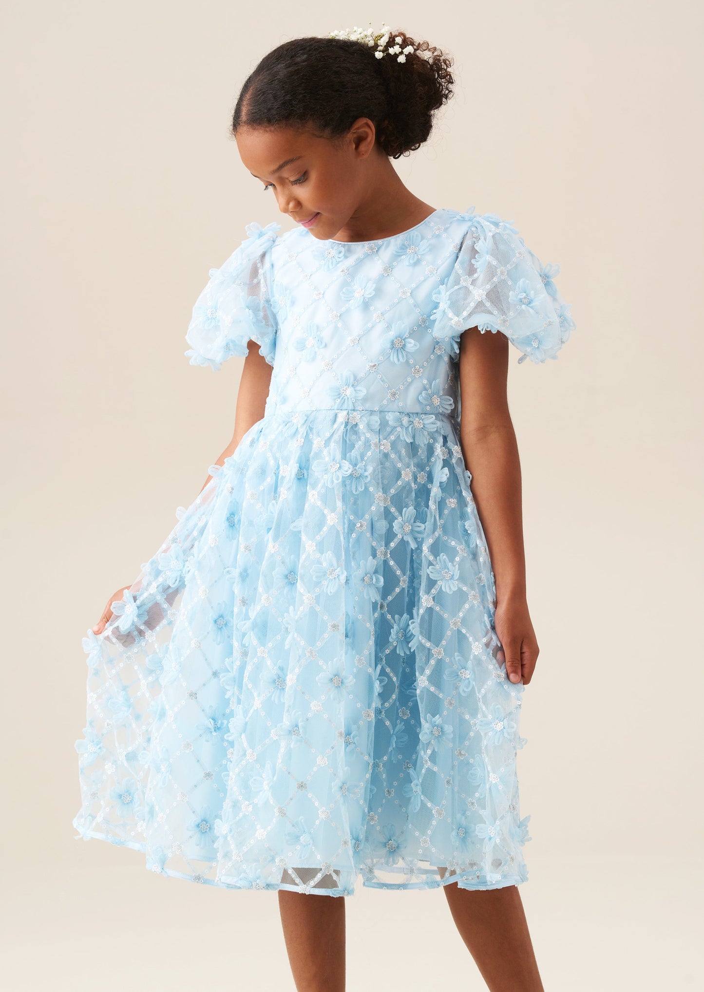 Girls Blue Embroidered Occasion Dress | Angel & Rocket