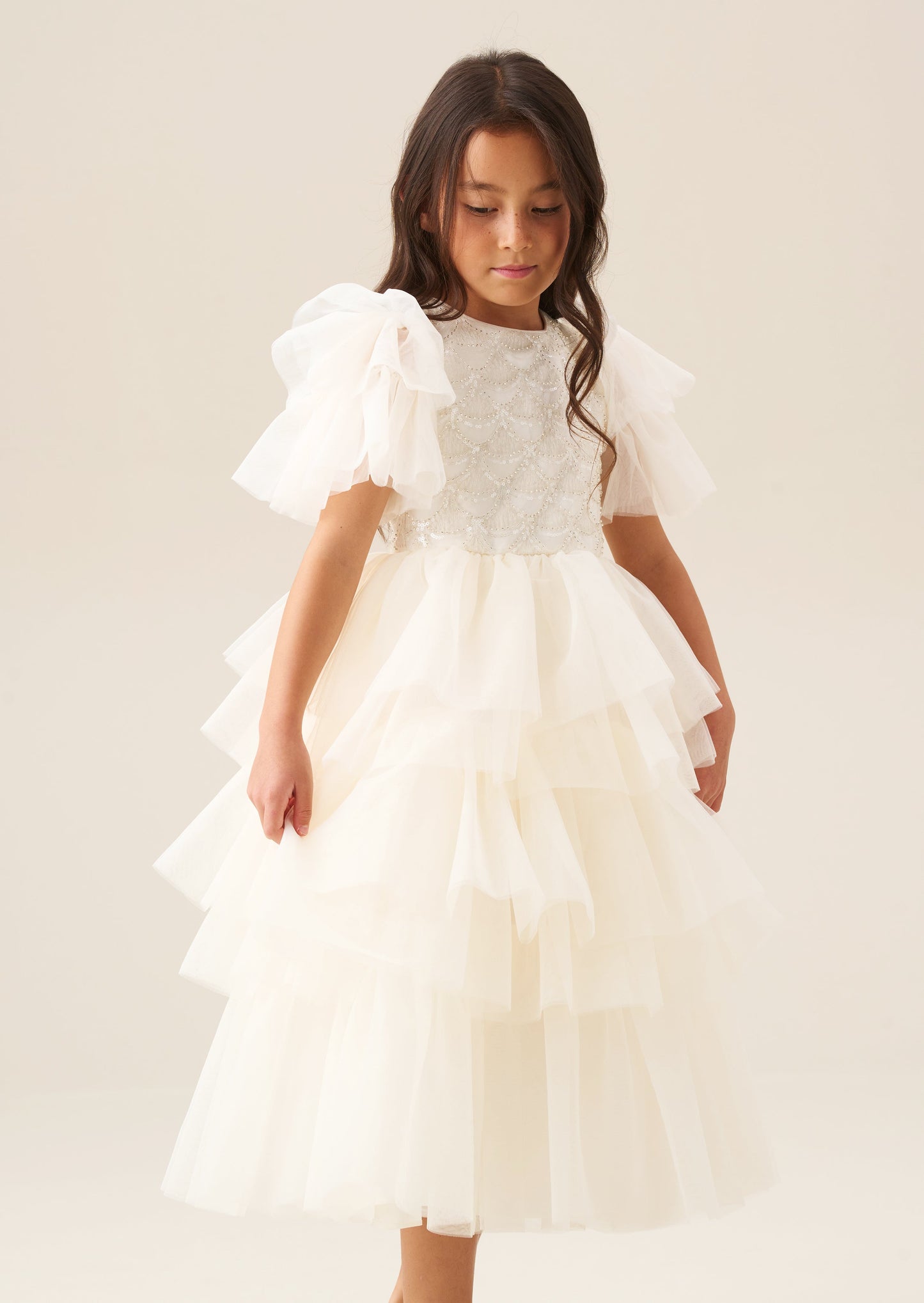 Girls Ivory Sparkle Tulle Occasion Dress | Angel & Rocket