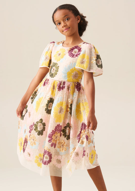 Girls Sequin Flower Party Dress | Angel & Rocket