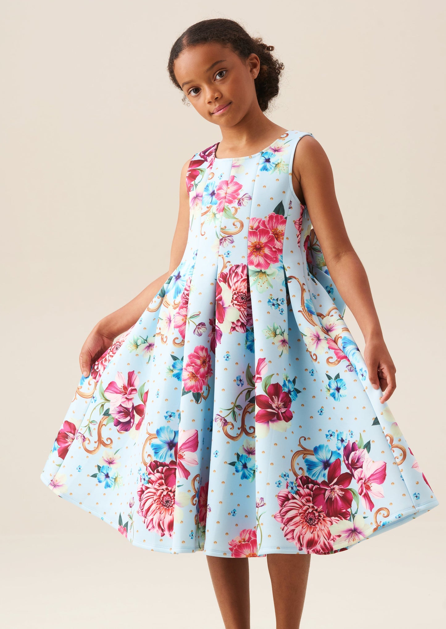 Girls Blue Floral Pleated Occasion Dress | Angel & Rocket