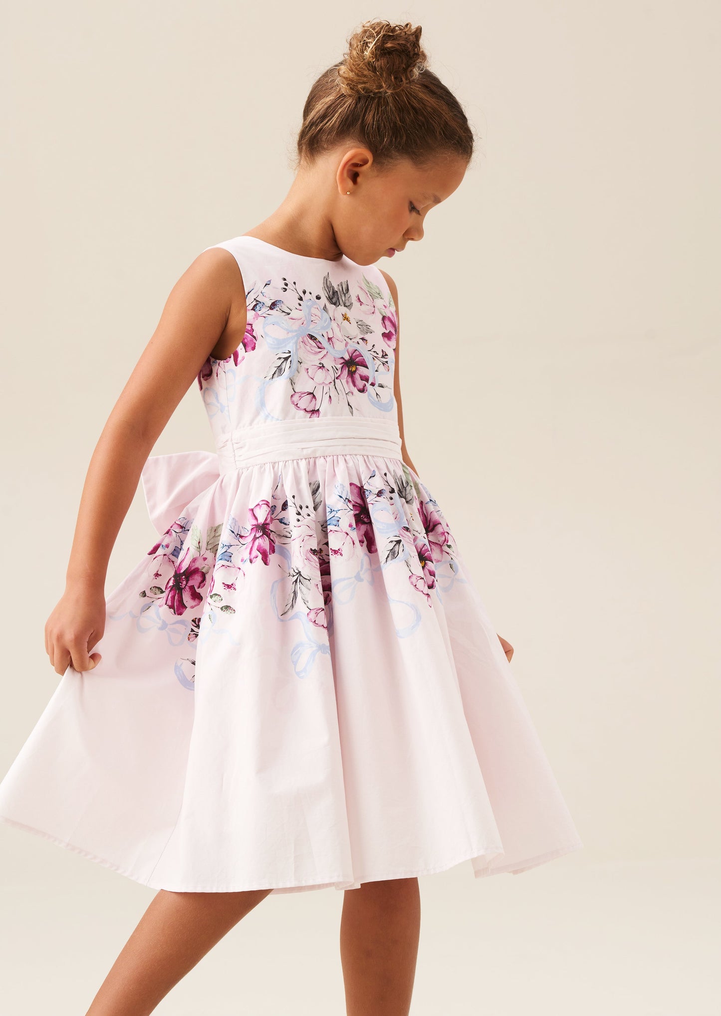 Girls Blush Floral Occasion Dress with Bow | Angel & Rocket