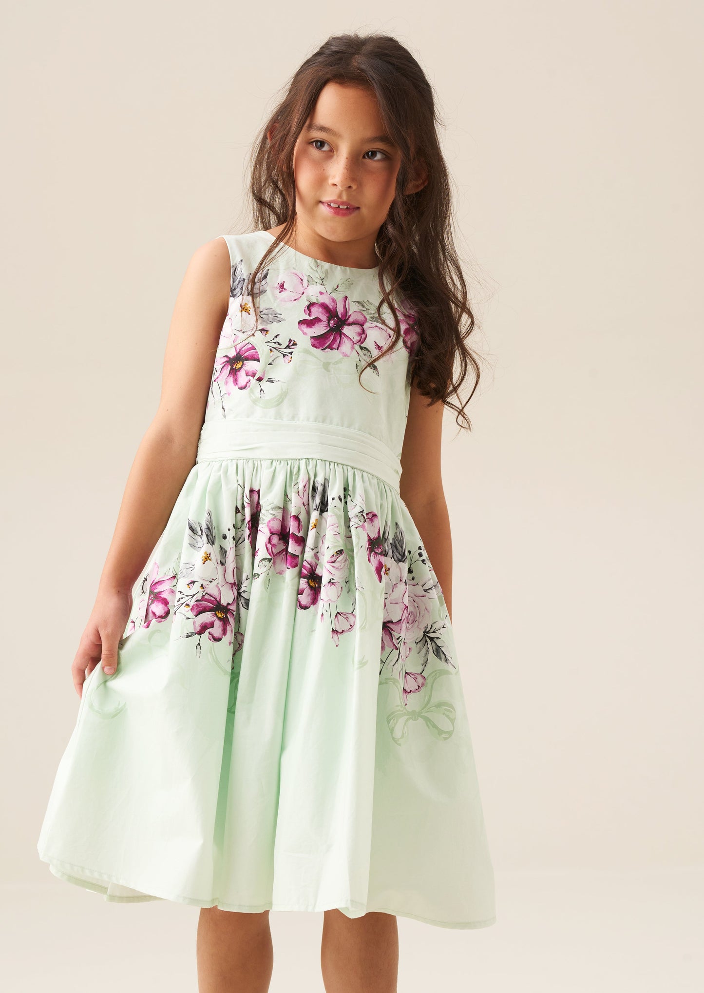 Girls Mint Floral Occasion Dress with Bow | Angel & Rocket