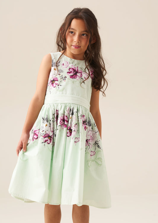 Girls Mint Floral Occasion Dress with Bow | Angel & Rocket