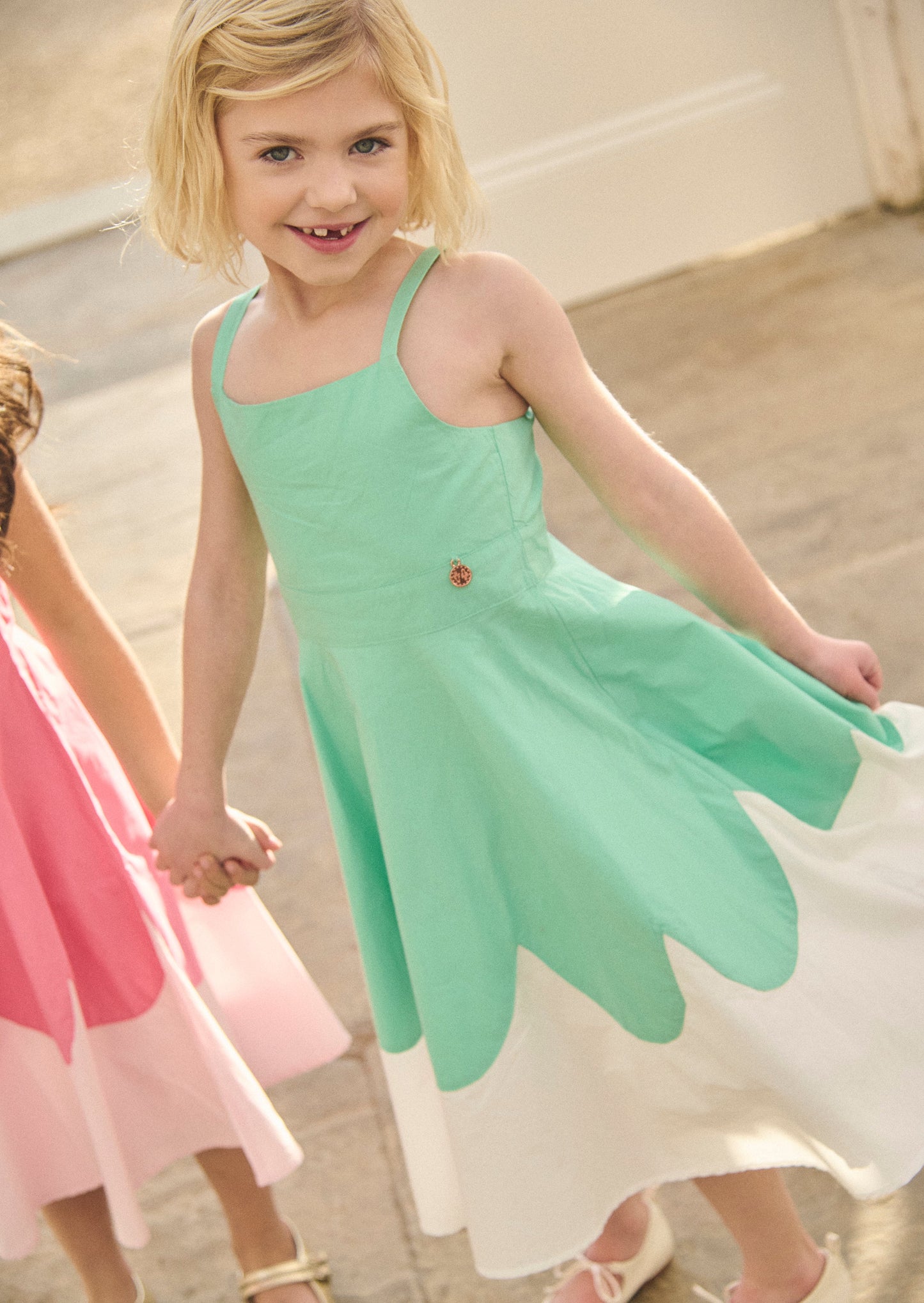 Girls Green Scallop Swing Dress | Angel & Rocket