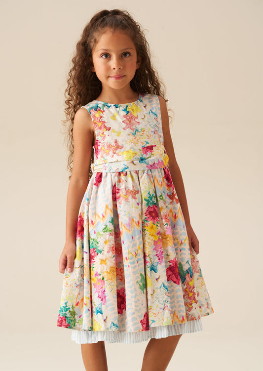 Girls Floral Print Dress with Statement Bow | Angel & Rocket