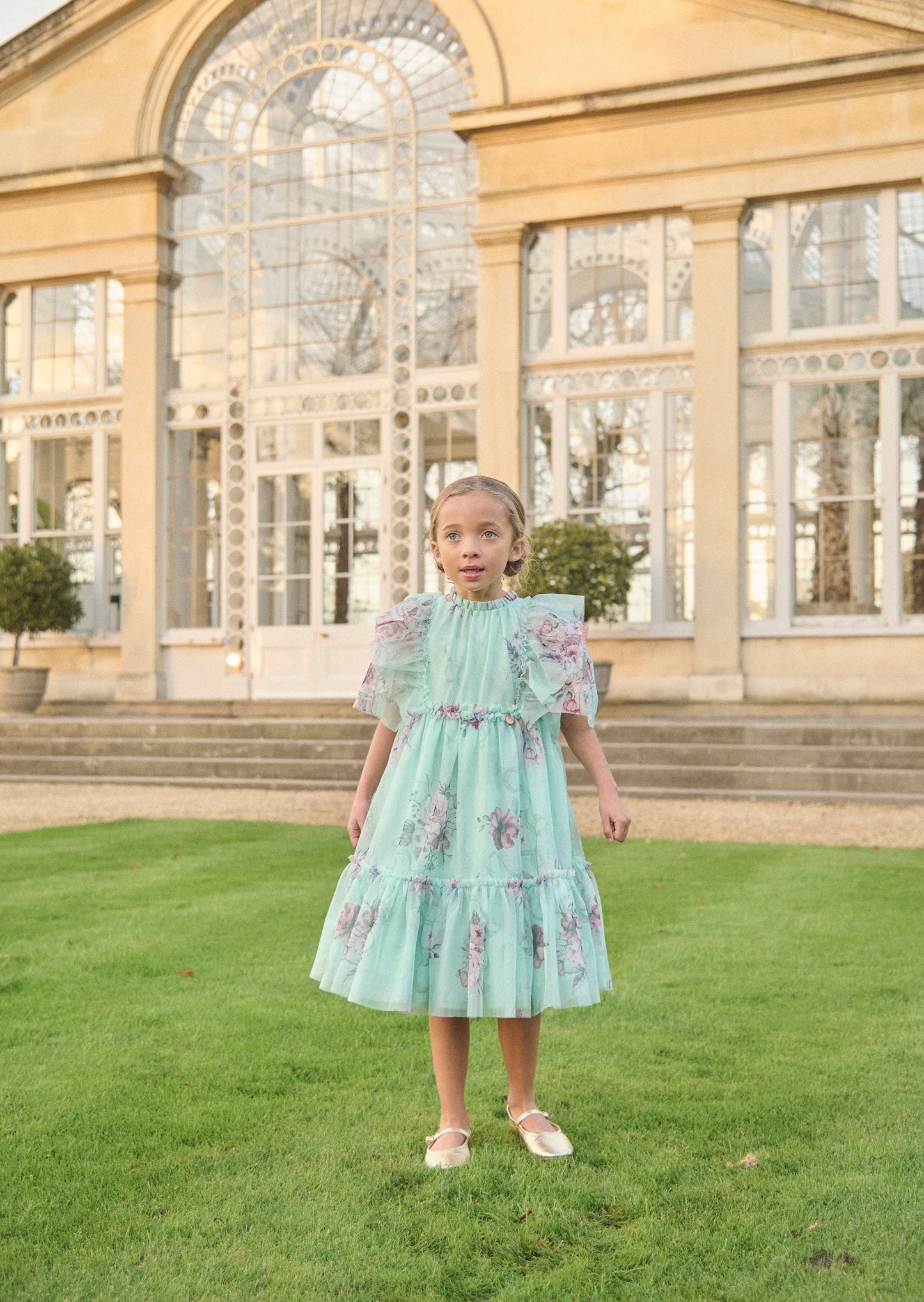 Girls Mint Floral Mesh Occasion Dress | Angel & Rocket