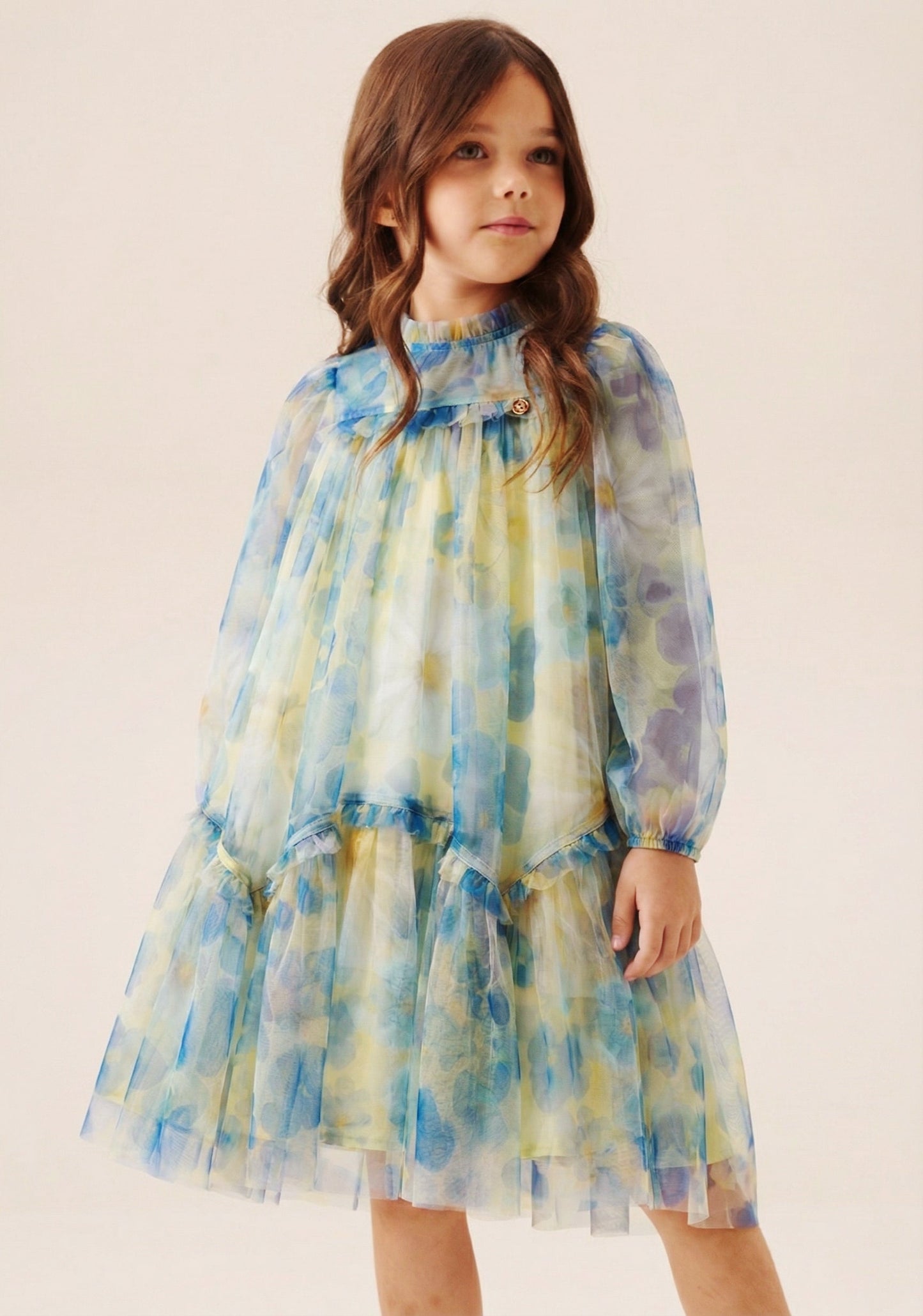 Girls Yellow Daisy Print Mesh Summer Occasion Dress | Angel & Rocket