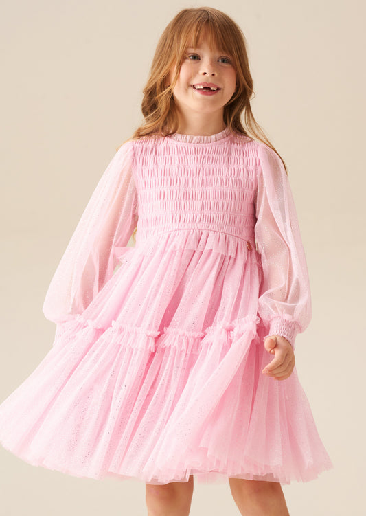 Girls Pink Mesh Boho Occasion Dress | Angel & Rocket