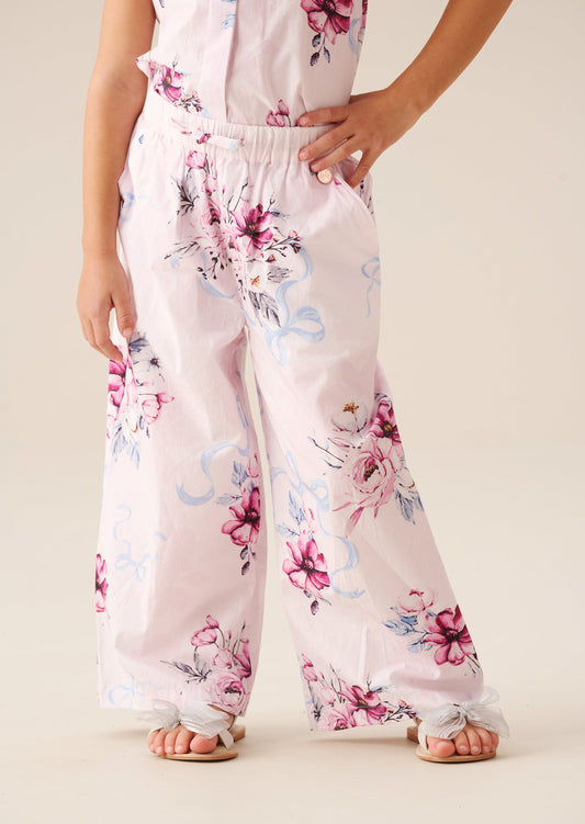 Girls Pink Floral Wide Leg Trousers | Angel & Rocket