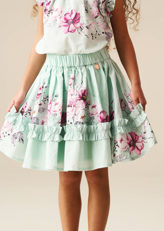 Girls Mint Floral Ruffle Hem Skirt | Angel & Rocket