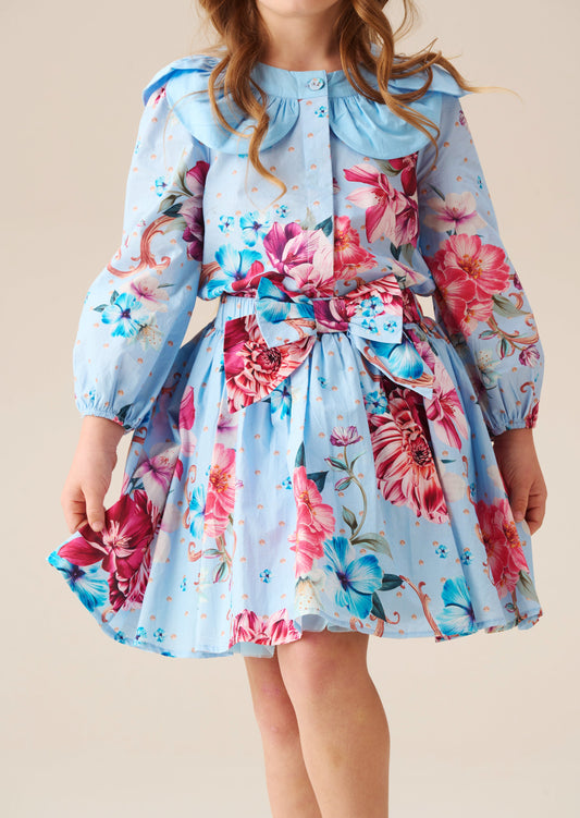 Girls Blue Floral Bow Waist Skirt | Angel & Rocket