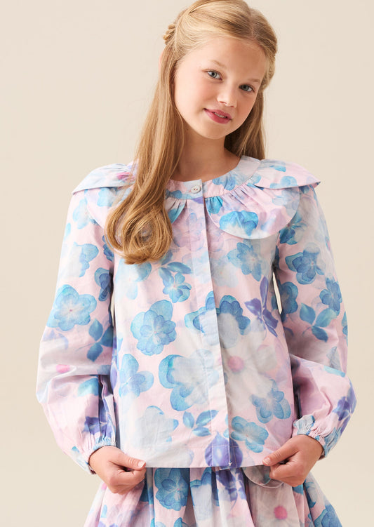 Girls Pink Floral Petal Collar Top | Angel & Rocket