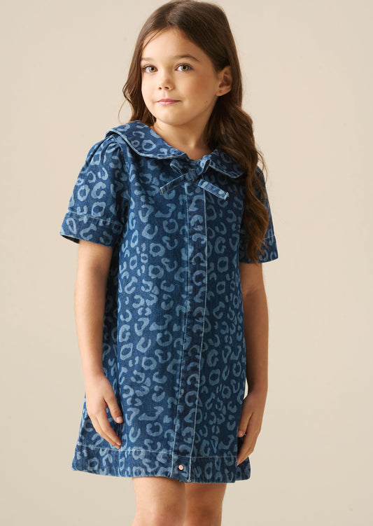 Girls Leopard Print Denim Dress | Angel & Rocket