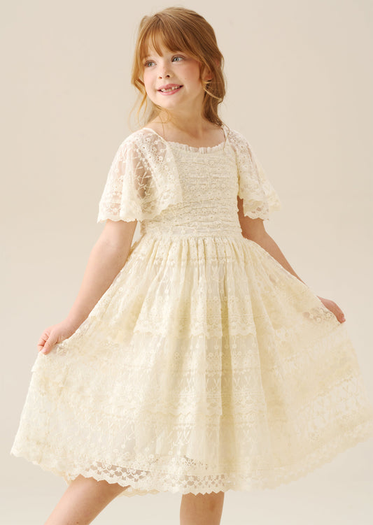 Girls Cream Lace Vintage Dress | Angel & Rocket