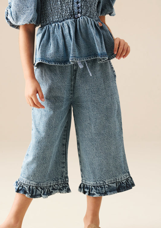 Girls Wide Leg Summer Denim Trousers | Angel & Rocket