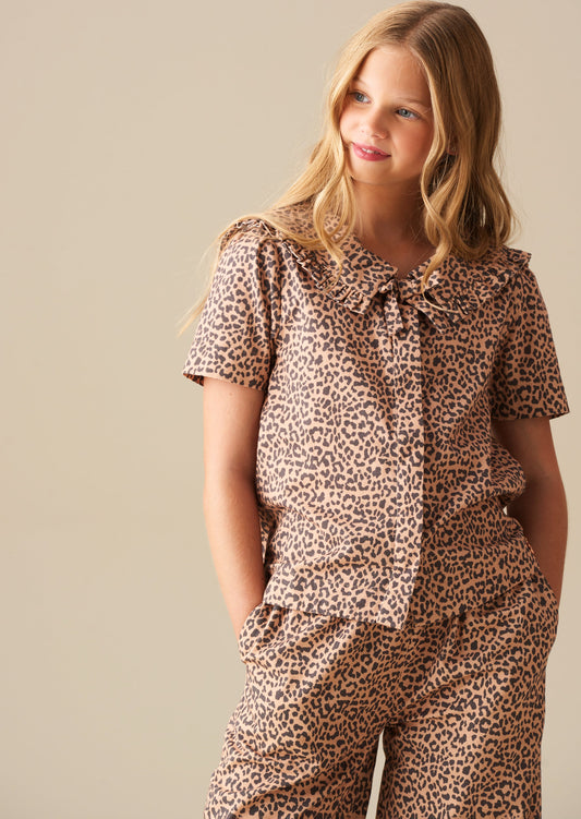 Girls Leopard Print Collar Tie Blouse | Angel & Rocket