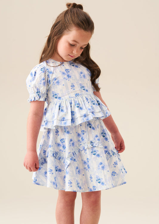 Girls Blue Floral Ruffle Skirt | Angel & Rocket