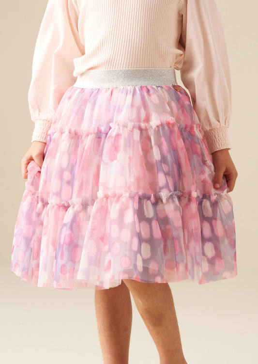 Girls Pink Print Mesh Skirt | Angel & Rocket