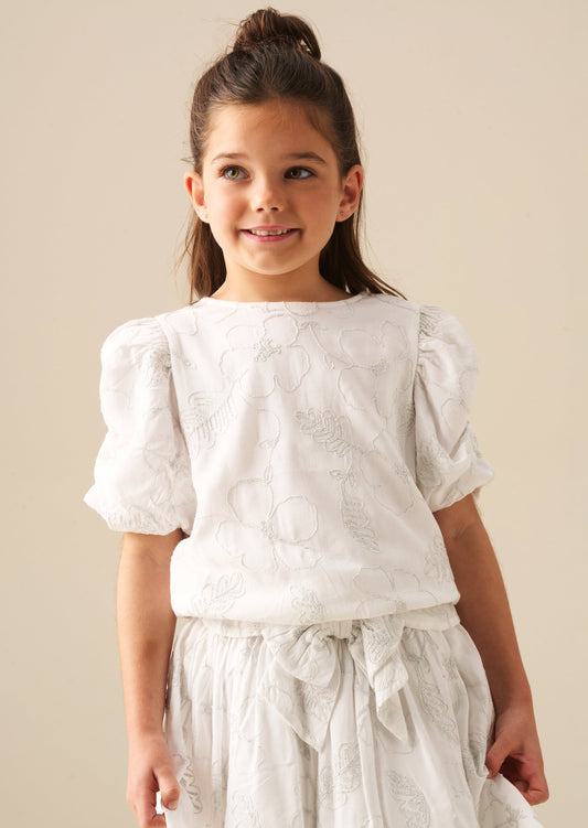 Girls White Floral Embroidered Tie Waist Top | Angel & Rocket
