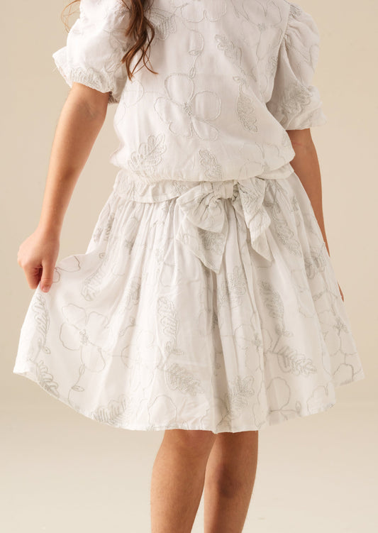 Girls White Floral Embroidered Skirt | Angel & Rocket