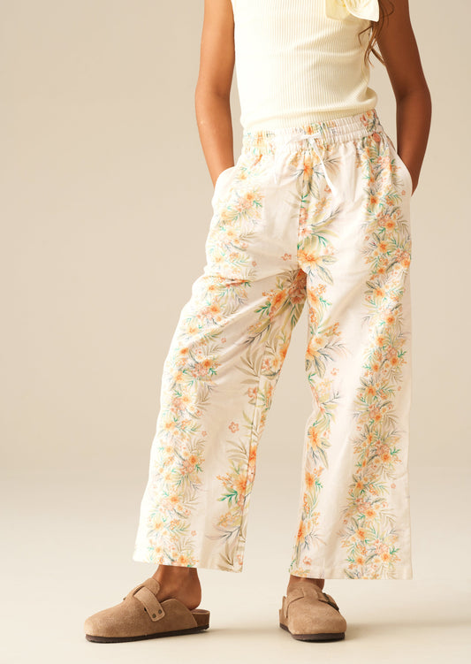 Girls Yellow Floral Wide Leg Summer Trousers | Angel & Rocket