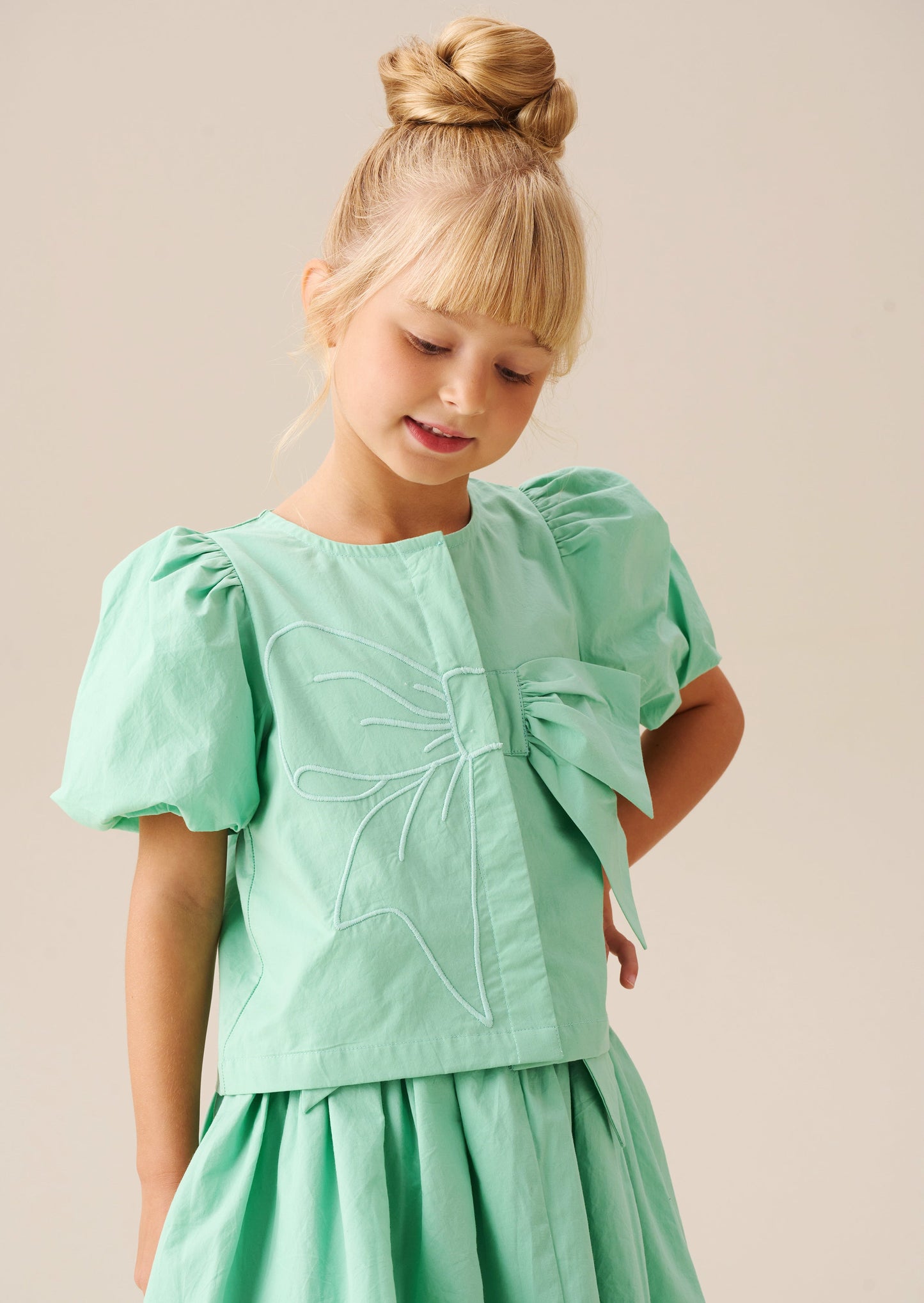 Girls Green Bow Embellished Top | Angel & Rocket