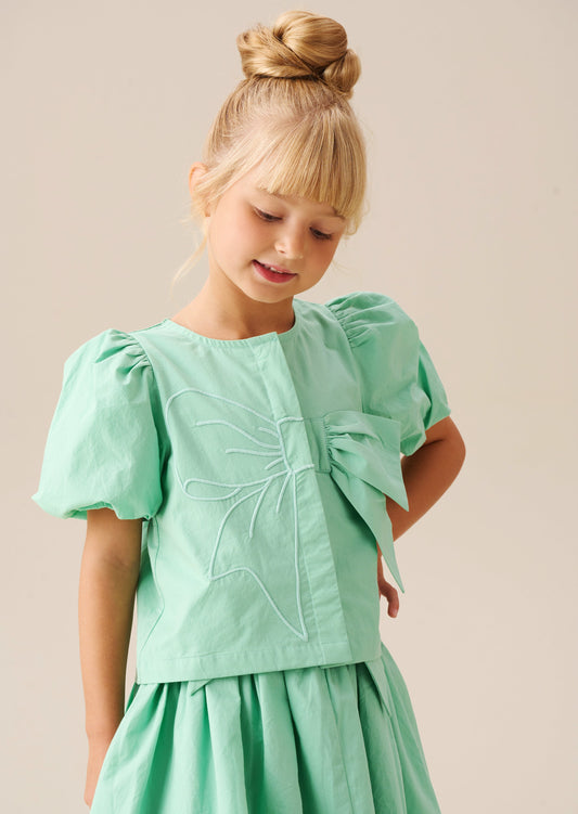 Girls Green Bow Embellished Top | Angel & Rocket