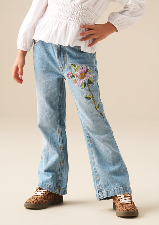 Girls Flared Denim Jeans with Embroidery | Angel & Rocket