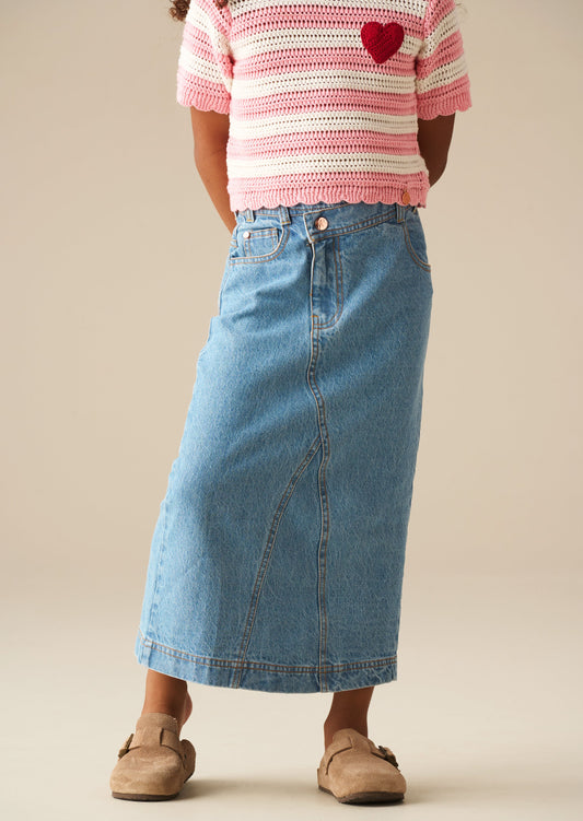 Girls Asymmetric Denim Midi Skirt | Angel & Rocket