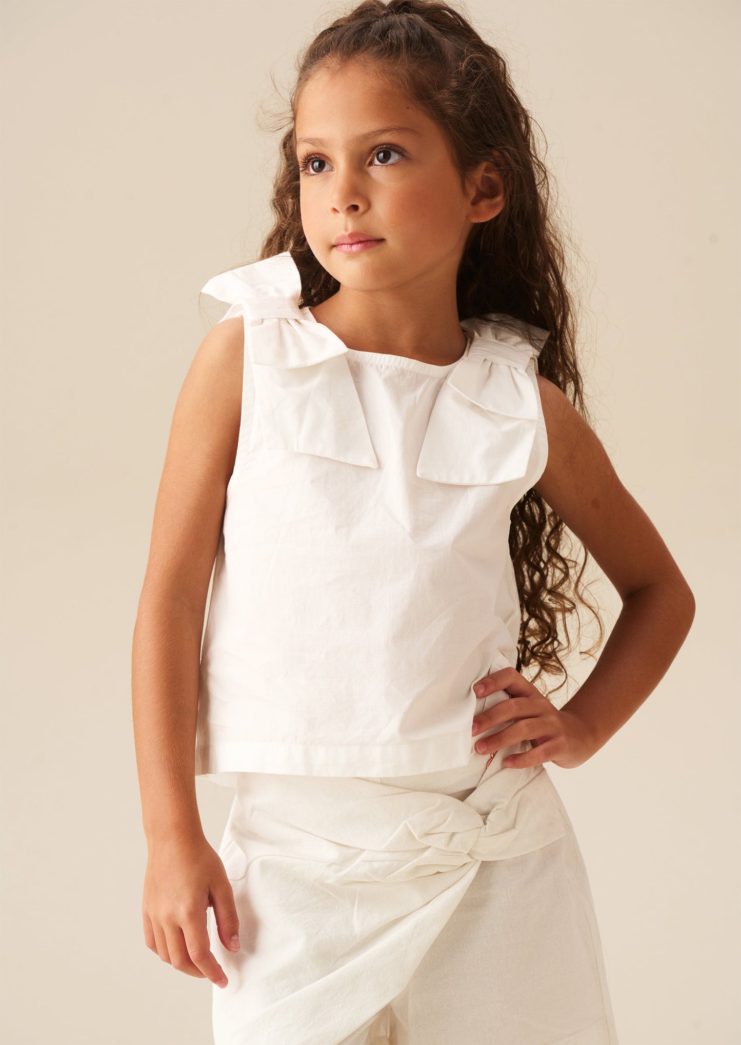 Girls White Bow Detail Vest | Angel & Rocket