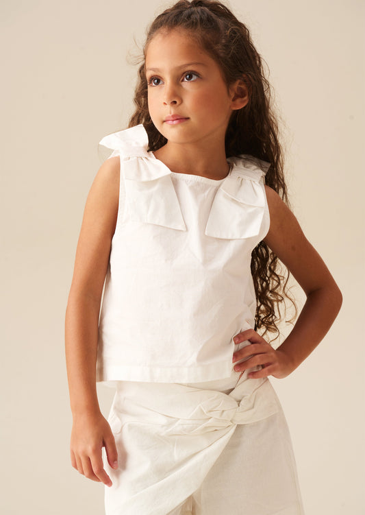 Girls White Bow Detail Vest | Angel & Rocket