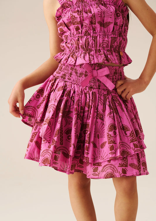 Girls Pink Palm Print Mini Skirt | Angel & Rocket