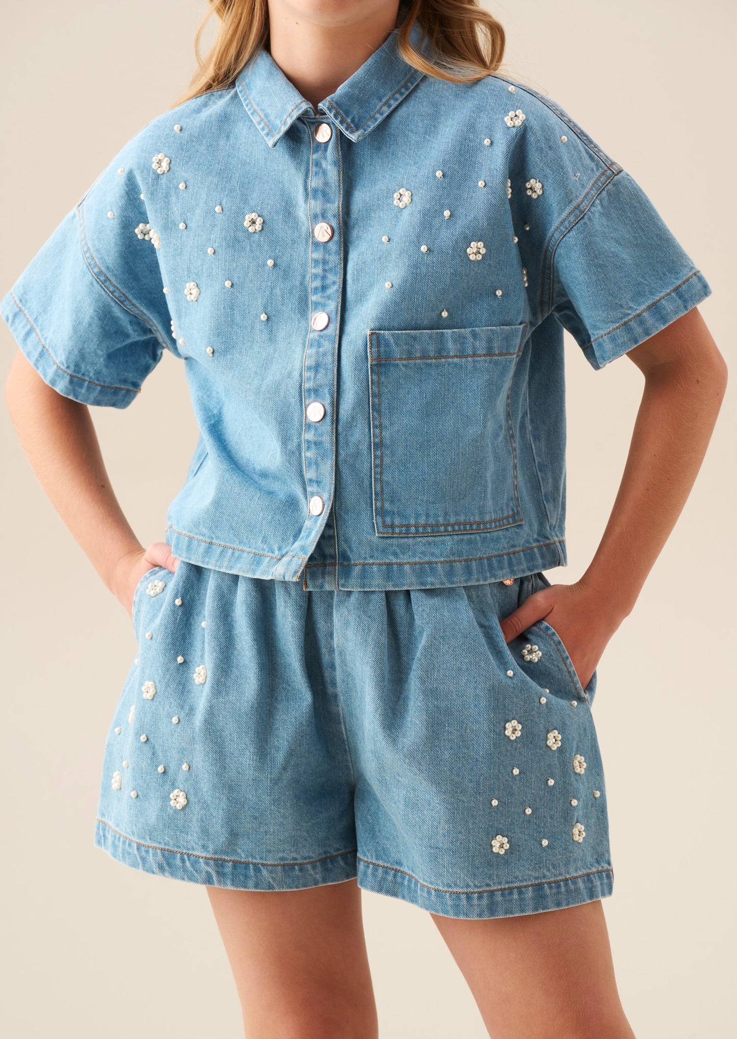 Girls Embellished Denim Shorts | Angel & Rocket