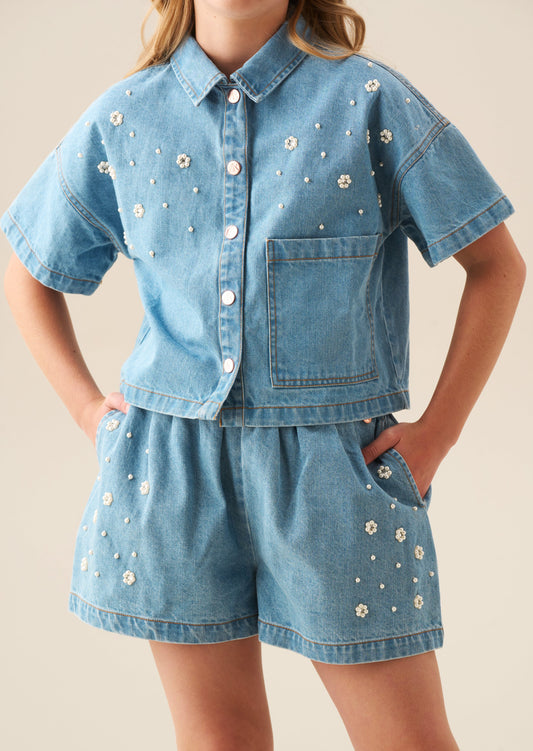 Girls Embellished Denim Shorts | Angel & Rocket